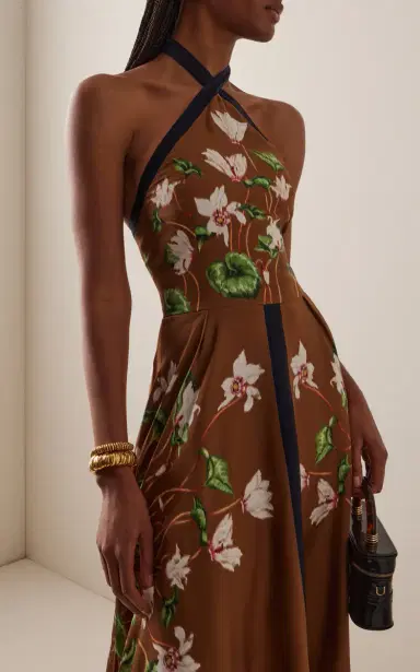 Oscar de la Renta Cyclamen Silk Halter Midi Dress | Thumbnail 3 Oscar de la Renta Cyclamen Silk Halter Midi Dress | Thumbnail 3