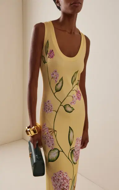 Oscar de la Renta Porcelain Flowers Stretch-Crepe Gown | Thumbnail 2 Oscar de la Renta Porcelain Flowers Stretch-Crepe Gown | Thumbnail 2
