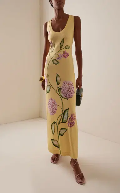 Oscar de la Renta Porcelain Flowers Stretch-Crepe Gown | Thumbnail 3 Oscar de la Renta Porcelain Flowers Stretch-Crepe Gown | Thumbnail 3