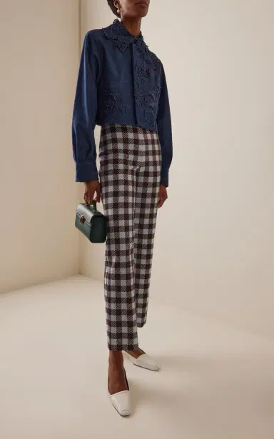 Oscar de la Renta Gingham Wool-Blend Wide-Leg Pants | Thumbnail 2 Oscar de la Renta Gingham Wool-Blend Wide-Leg Pants | Thumbnail 2