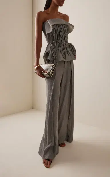 Maticevski Utility Fringed Crinkled Crepe Strapless Peplum Top | Thumbnail 3 Maticevski Utility Fringed Crinkled Crepe Strapless Peplum Top | Thumbnail 3