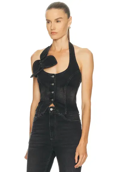 AREA Denim Bow Halter Top | Thumbnail 3 AREA Denim Bow Halter Top | Thumbnail 3