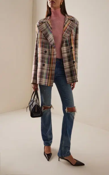 Brandon Maxwell The Delaney Wool-Blend Plaid Blazer | Thumbnail 2 Brandon Maxwell The Delaney Wool-Blend Plaid Blazer | Thumbnail 2