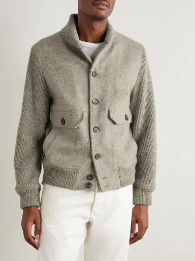 ELEVENTY Shawl-Collar Wool and Cashmere-Blend Bomber Jacket - Men | Thumbnail 3 ELEVENTY Shawl-Collar Wool and Cashmere-Blend Bomber Jacket - Men | Thumbnail 3