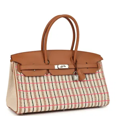 HERMÈS Hermes Shoulder Birkin Light 39 Multicolor Toile and Gold Swift Palladium Hardware | Thumbnail 2 HERMÈS Hermes Shoulder Birkin Light 39 Multicolor Toile and Gold Swift Palladium Hardware | Thumbnail 2