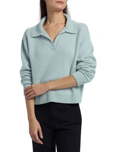 The Elder Statesman Women's Cashmere Polo Sweater - Bluebelle | Thumbnail 3 The Elder Statesman Women's Cashmere Polo Sweater - Bluebelle | Thumbnail 3