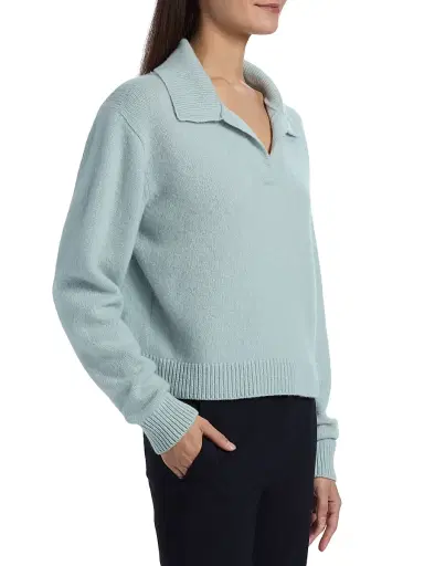 The Elder Statesman Women's Cashmere Polo Sweater - Bluebelle | Thumbnail 4 The Elder Statesman Women's Cashmere Polo Sweater - Bluebelle | Thumbnail 4
