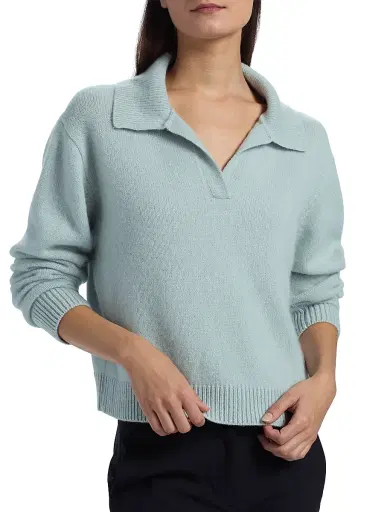 The Elder Statesman Women's Cashmere Polo Sweater - Bluebelle | Thumbnail 6 The Elder Statesman Women's Cashmere Polo Sweater - Bluebelle | Thumbnail 6