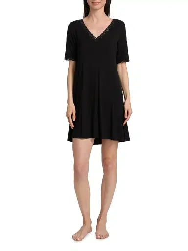 Natori Women's Feathers Essentials Lace-Trim A-line Minidress - Black - Size Small | Thumbnail 3 Natori Women's Feathers Essentials Lace-Trim A-line Minidress - Black - Size Small | Thumbnail 3