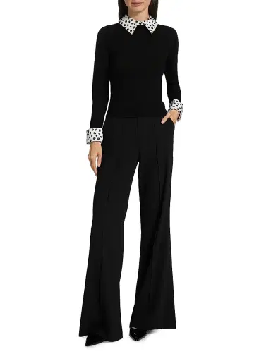 ALICE + OLIVIA Women's Porla Wool Collared Sweater - Black | Thumbnail 2 ALICE + OLIVIA Women's Porla Wool Collared Sweater - Black | Thumbnail 2