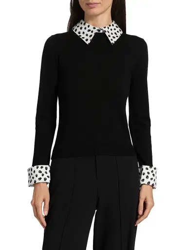 ALICE + OLIVIA Women's Porla Wool Collared Sweater - Black | Thumbnail 3 ALICE + OLIVIA Women's Porla Wool Collared Sweater - Black | Thumbnail 3