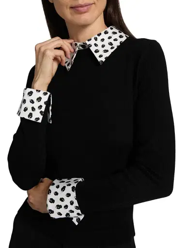 ALICE + OLIVIA Women's Porla Wool Collared Sweater - Black | Thumbnail 7 ALICE + OLIVIA Women's Porla Wool Collared Sweater - Black | Thumbnail 7