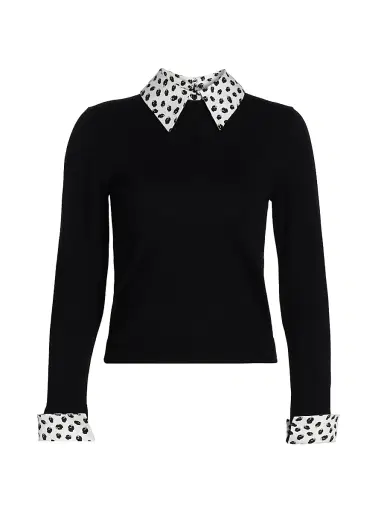 ALICE + OLIVIA Women's Porla Wool Collared Sweater - Black | Thumbnail 1 ALICE + OLIVIA Women's Porla Wool Collared Sweater - Black | Thumbnail 1
