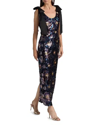 Milly Women's Kyle Bow-Detail Sequined Column Maxi Dress - Navy Multi | Thumbnail 2 Milly Women's Kyle Bow-Detail Sequined Column Maxi Dress - Navy Multi | Thumbnail 2