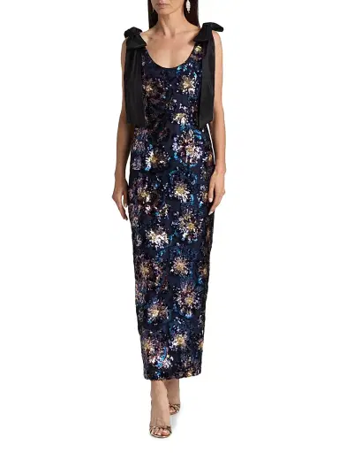 Milly Women's Kyle Bow-Detail Sequined Column Maxi Dress - Navy Multi | Thumbnail 3 Milly Women's Kyle Bow-Detail Sequined Column Maxi Dress - Navy Multi | Thumbnail 3