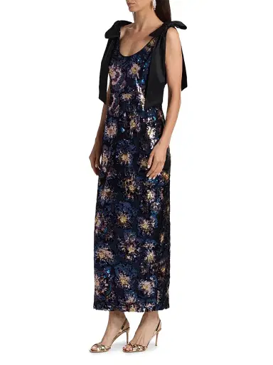 Milly Women's Kyle Bow-Detail Sequined Column Maxi Dress - Navy Multi | Thumbnail 4 Milly Women's Kyle Bow-Detail Sequined Column Maxi Dress - Navy Multi | Thumbnail 4