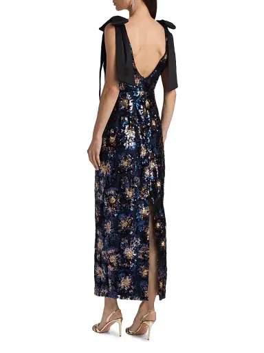 Milly Women's Kyle Bow-Detail Sequined Column Maxi Dress - Navy Multi | Thumbnail 5 Milly Women's Kyle Bow-Detail Sequined Column Maxi Dress - Navy Multi | Thumbnail 5