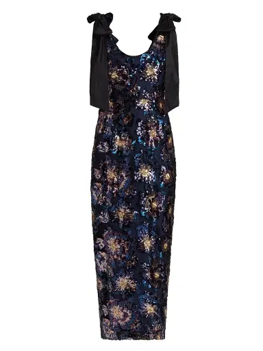 Milly Women's Kyle Bow-Detail Sequined Column Maxi Dress - Navy Multi | Thumbnail 1 Milly Women's Kyle Bow-Detail Sequined Column Maxi Dress - Navy Multi | Thumbnail 1