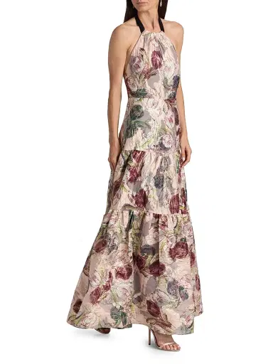 Milly Women's Gizelle Brocade Halterneck Gown - Blush Multi | Thumbnail 2 Milly Women's Gizelle Brocade Halterneck Gown - Blush Multi | Thumbnail 2