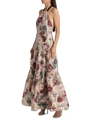 Milly Women's Gizelle Brocade Halterneck Gown - Blush Multi | Thumbnail 4 Milly Women's Gizelle Brocade Halterneck Gown - Blush Multi | Thumbnail 4