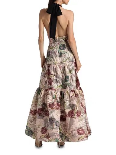 Milly Women's Gizelle Brocade Halterneck Gown - Blush Multi | Thumbnail 5 Milly Women's Gizelle Brocade Halterneck Gown - Blush Multi | Thumbnail 5