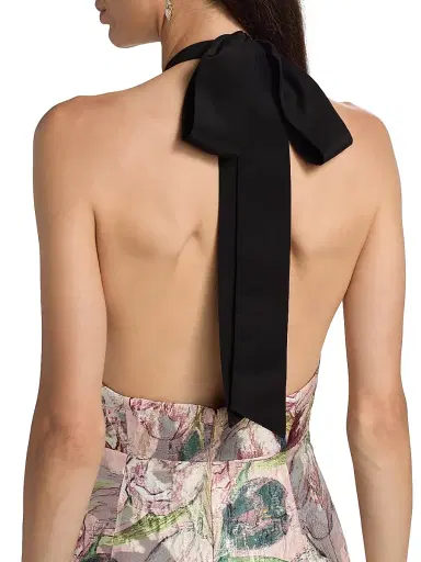 Milly Women's Gizelle Brocade Halterneck Gown - Blush Multi | Thumbnail 6 Milly Women's Gizelle Brocade Halterneck Gown - Blush Multi | Thumbnail 6