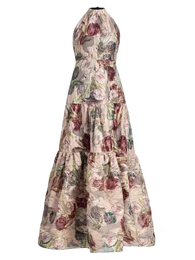 Milly Women's Gizelle Brocade Halterneck Gown - Blush Multi | Thumbnail 1 Milly Women's Gizelle Brocade Halterneck Gown - Blush Multi | Thumbnail 1