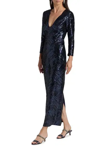 Milly Women's Jenna Sequined Plunging V-Neck Gown - Navy Black | Thumbnail 2 Milly Women's Jenna Sequined Plunging V-Neck Gown - Navy Black | Thumbnail 2