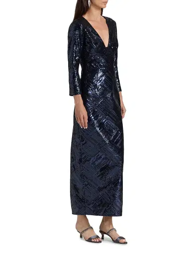 Milly Women's Jenna Sequined Plunging V-Neck Gown - Navy Black | Thumbnail 4 Milly Women's Jenna Sequined Plunging V-Neck Gown - Navy Black | Thumbnail 4