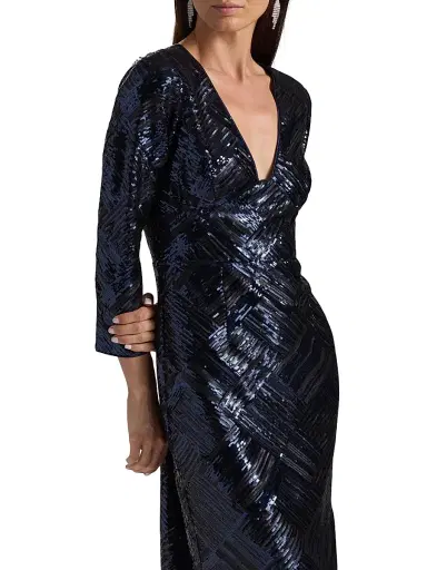 Milly Women's Jenna Sequined Plunging V-Neck Gown - Navy Black | Thumbnail 6 Milly Women's Jenna Sequined Plunging V-Neck Gown - Navy Black | Thumbnail 6