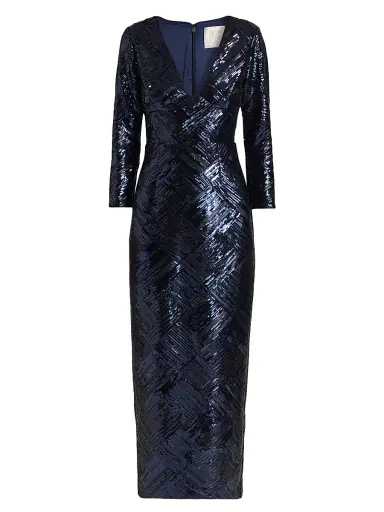 Milly Women's Jenna Sequined Plunging V-Neck Gown - Navy Black | Thumbnail 1 Milly Women's Jenna Sequined Plunging V-Neck Gown - Navy Black | Thumbnail 1