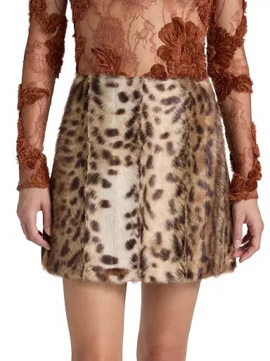 AKNVAS Women's Lis Faux Fur Lynx Miniskirt - Tan Brown | Thumbnail 3 AKNVAS Women's Lis Faux Fur Lynx Miniskirt - Tan Brown | Thumbnail 3