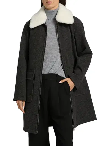 Mercer Collective Women's Faux-Fur Collar Car Coat - Charcoal | Thumbnail 3 Mercer Collective Women's Faux-Fur Collar Car Coat - Charcoal | Thumbnail 3