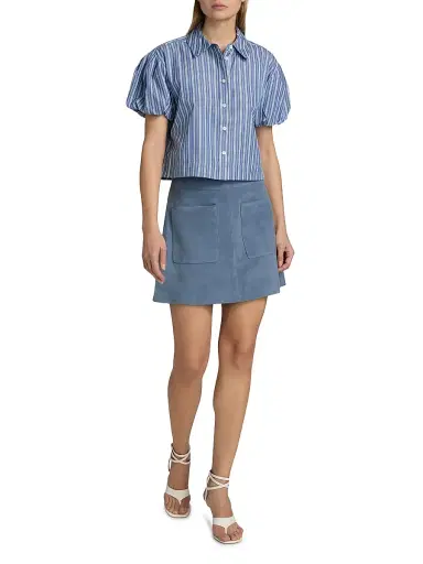 Tanya Taylor Women's Fran Suede Patch Pocket Miniskirt - Steel Blue | Thumbnail 2 Tanya Taylor Women's Fran Suede Patch Pocket Miniskirt - Steel Blue | Thumbnail 2