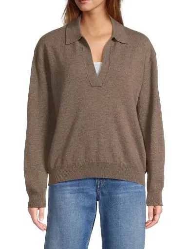 Majestic Filatures Women's Cashmere Seamless Polo Sweater - Bison | Thumbnail 3 Majestic Filatures Women's Cashmere Seamless Polo Sweater - Bison | Thumbnail 3
