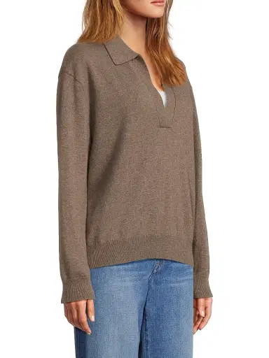 Majestic Filatures Women's Cashmere Seamless Polo Sweater - Bison | Thumbnail 4 Majestic Filatures Women's Cashmere Seamless Polo Sweater - Bison | Thumbnail 4