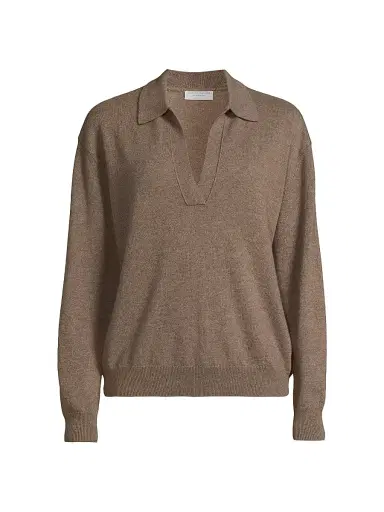 Majestic Filatures Women's Cashmere Seamless Polo Sweater - Bison | Thumbnail 1 Majestic Filatures Women's Cashmere Seamless Polo Sweater - Bison | Thumbnail 1
