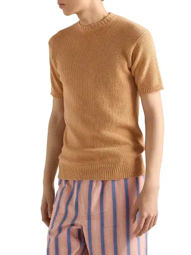 Prada Men's Short-Sleeved Wool and Cashmere Sweater - Beige | Thumbnail 2 Prada Men's Short-Sleeved Wool and Cashmere Sweater - Beige | Thumbnail 2