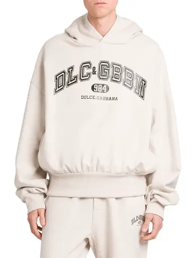 Dolce & Gabbana Men's Logo Cotton Hoodie - Beige Chiaro | Thumbnail 3 Dolce & Gabbana Men's Logo Cotton Hoodie - Beige Chiaro | Thumbnail 3