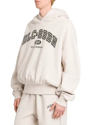 Dolce & Gabbana Men's Logo Cotton Hoodie - Beige Chiaro | Thumbnail 4 Dolce & Gabbana Men's Logo Cotton Hoodie - Beige Chiaro | Thumbnail 4