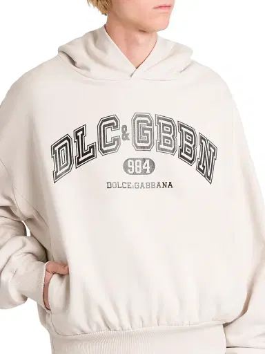 Dolce & Gabbana Men's Logo Cotton Hoodie - Beige Chiaro | Thumbnail 6 Dolce & Gabbana Men's Logo Cotton Hoodie - Beige Chiaro | Thumbnail 6