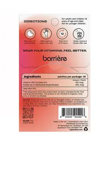 barrière Energy Boost Vitamin B12 Patch 36 Pack | Thumbnail 2 barrière Energy Boost Vitamin B12 Patch 36 Pack | Thumbnail 2