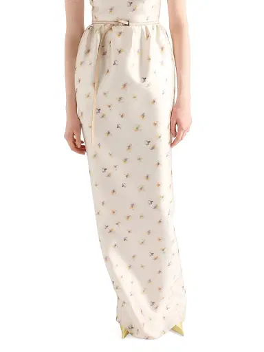 Prada Women's Long Floral Print Silk and Wool Dress - Yellow | Thumbnail 3 Prada Women's Long Floral Print Silk and Wool Dress - Yellow | Thumbnail 3