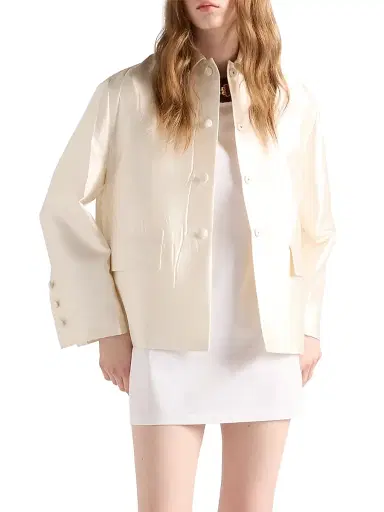 Prada Women's Single Breasted Silk and Wool Jacket - White | Thumbnail 2 Prada Women's Single Breasted Silk and Wool Jacket - White | Thumbnail 2