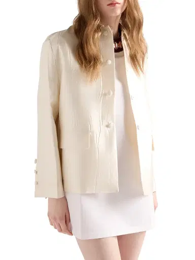 Prada Women's Single Breasted Silk and Wool Jacket - White | Thumbnail 3 Prada Women's Single Breasted Silk and Wool Jacket - White | Thumbnail 3