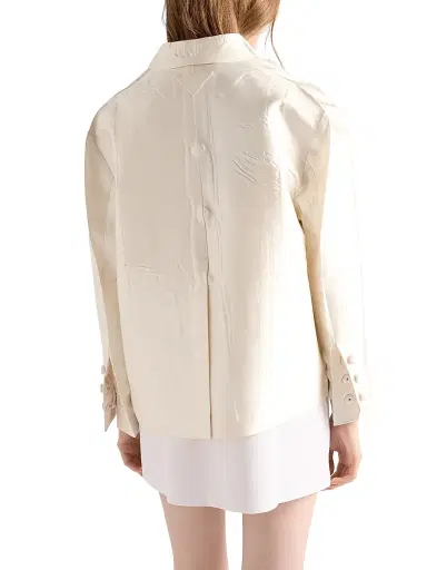 Prada Women's Single Breasted Silk and Wool Jacket - White | Thumbnail 4 Prada Women's Single Breasted Silk and Wool Jacket - White | Thumbnail 4