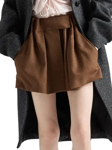 Prada Women's Pinstriped Mouline Wool Miniskirt - Brown | Thumbnail 2 Prada Women's Pinstriped Mouline Wool Miniskirt - Brown | Thumbnail 2