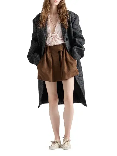 Prada Women's Pinstriped Mouline Wool Miniskirt - Brown | Thumbnail 7 Prada Women's Pinstriped Mouline Wool Miniskirt - Brown | Thumbnail 7