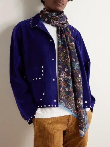 Drake's Frayed Printed Wool and Silk-Blend Scarf - Men | Thumbnail 2 Drake's Frayed Printed Wool and Silk-Blend Scarf - Men | Thumbnail 2