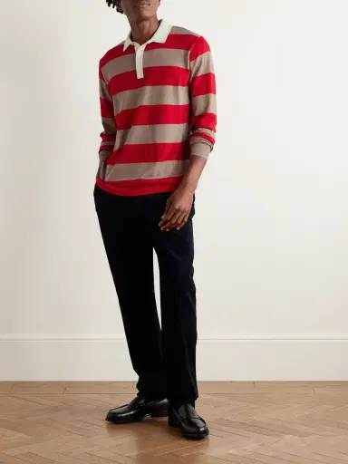 Drake's Striped Merino Wool Polo Shirt - Men | Thumbnail 2 Drake's Striped Merino Wool Polo Shirt - Men | Thumbnail 2